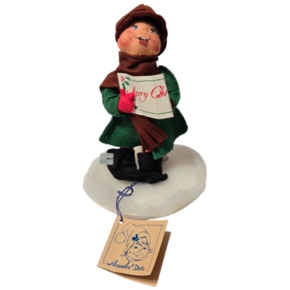 1989 Annalee Mobilitee 7" Boy Caroler #7262 Doll Adorable Hand Painted Face - Picture 1 of 7